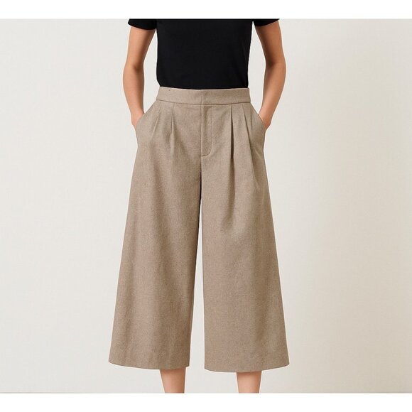 Zara Woman Wool Blend Light Brown Culottes Wide Leg Pants Cropped Large - Picture 1 of 8